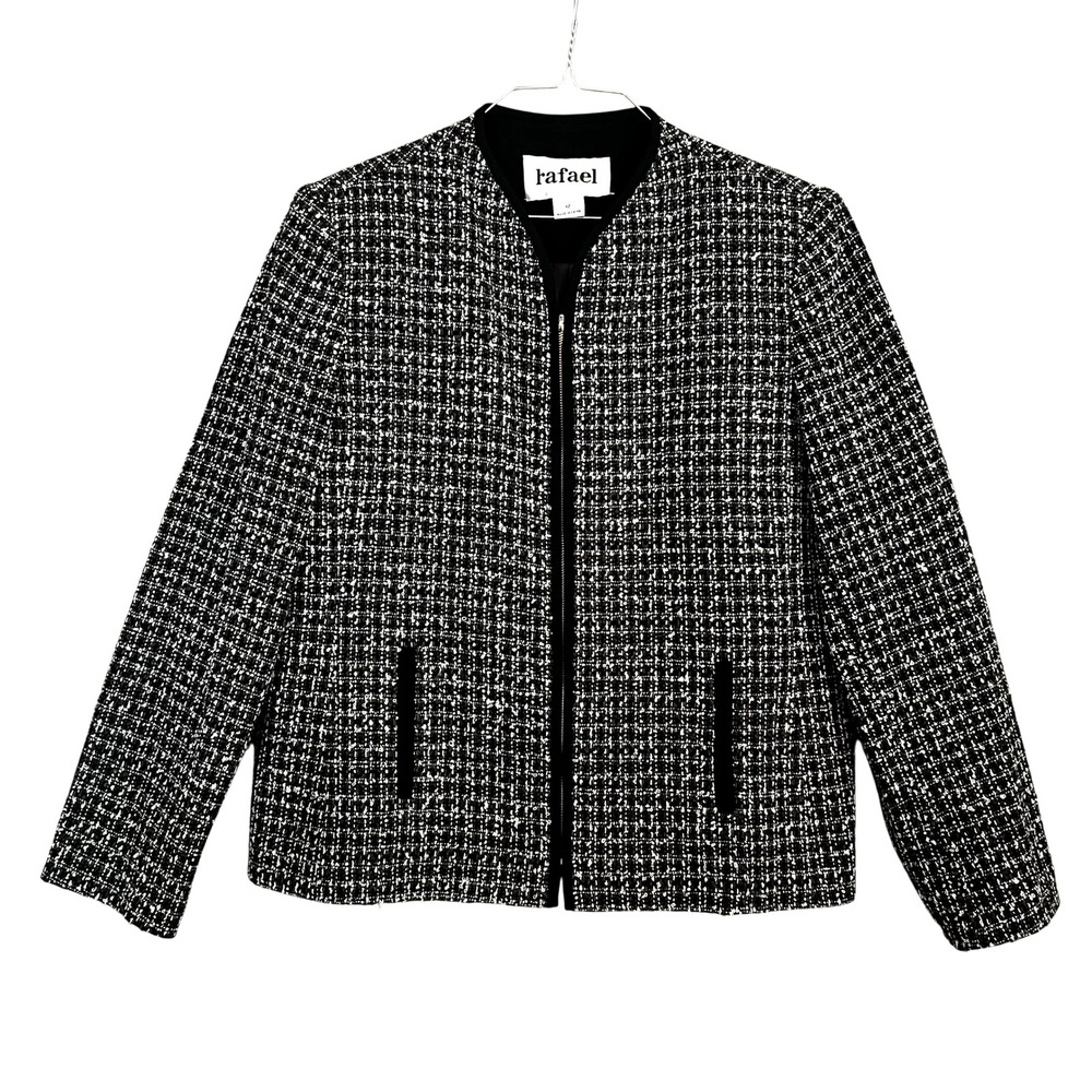 Vintage Rafael Tweed Blazer Jacket Career Business Office Black White Size 12‎